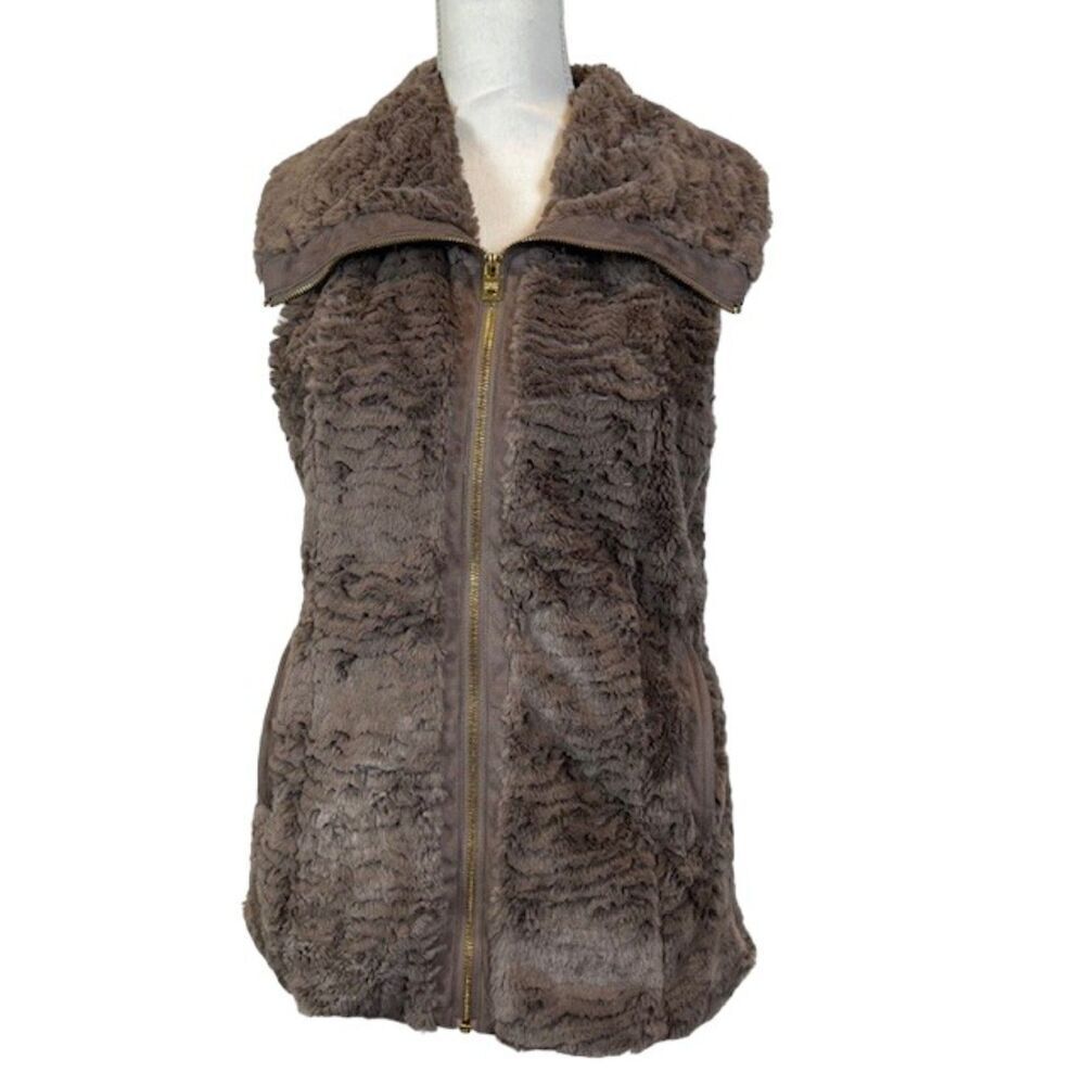 Marc New York Andrew Marc Faux Fur Vest‎ Brown with Gold Hardware Size Small